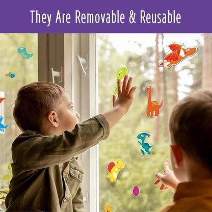 42PCS Dinosaur Jelly Stickers, Thick Window Door Clings Removable Reusable Gel Clings Decals for Kids Toddlers Adults Home Classroom Nursery Animal Theme Party Supplies (Not Edible)
