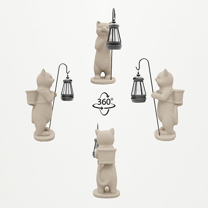 Solar Powered Garden Resin Statue Lights, 10 Inch Waterproof Outdoor Animal Cute Cat Figurine Lights, Suitable for Patios, Balconies, Lawns, Courtyards, Etc.(Basket)