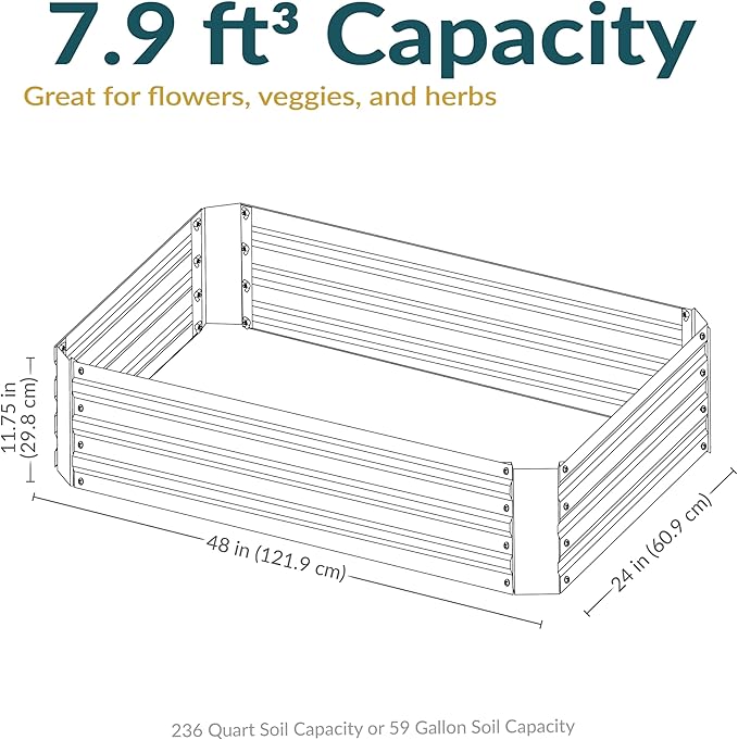 Sunnydaze 11.75" H Raised Metal Garden Bed - Galvanized Raised Garden Bed Outdoor for Vegetables and Flowers - Woodgrain - 4' x 2' Rectangle