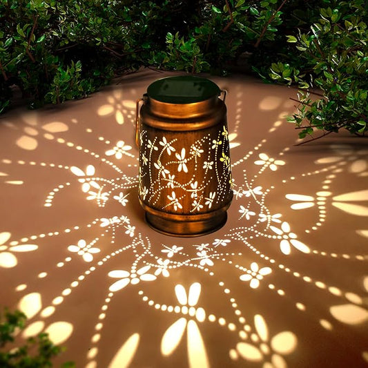 Mothers Day Gifts, Dragonfly Solar Lanterns Outdoor Hanging, Hollowed-Out Metal Waterproof LED Garden Decor Light for Patio Yard Pathway Lawn Front Porch Tree, Birthday Gifts for Women Mom Grandma