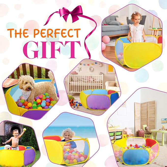 Eocolz Kids Ball Pit Large Pop Up Childrens Ball Pits Tent for Toddlers Playhouse Baby Crawl Playpen with Basketball Hoop and Zipper Storage Bag, Balls Not Included (1M Multicolor)