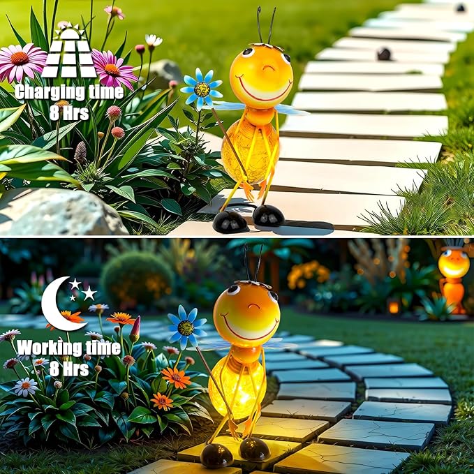Solar Garden Statue Bee Decor,Outdoor Decorative Tabletop Lanterns,Outdoor Bee Figurines Decorations for Patio Yard Lawn Ornaments,Birthday Gifts for Mom Women Grandma