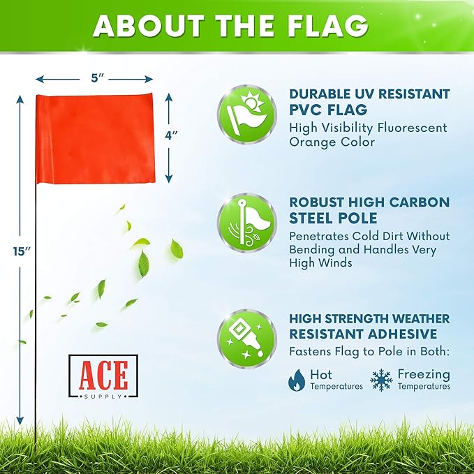 Fluorescent Orange Marking Flags 1000 Pack - 4x5x15 Inch Bulk Yard Flags - Markers For Lawn, Irrigation, Landscaping, Survey & Sprinkler Head Marking