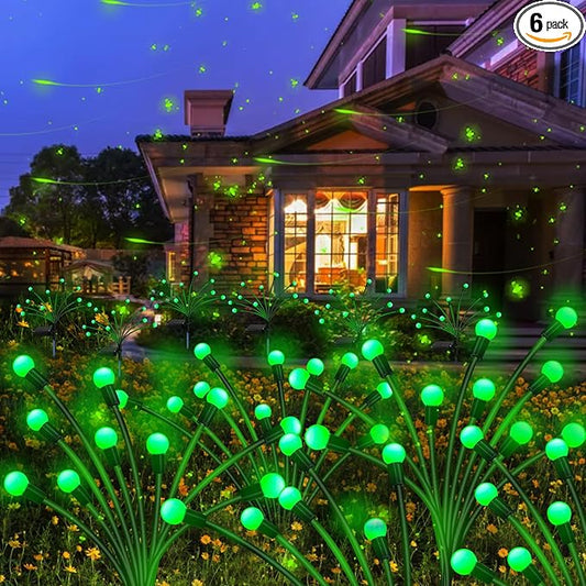 Solar Garden Lights Outdoor, 6 Pack 60 LED Green Firefly Lights Waterproof, Sway by Wind, Solar Swaying Light for Yard Patio Backyard Garden Planter Flower Bed Pathway Outdoor Decoration