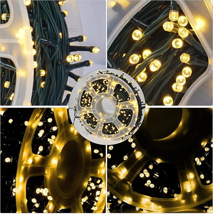 FUNPENY 164FT 500 LED Christmas Indoor Outdoor Decorative String Lights, 8 Modes Waterproof Green Wire LED Fairy Light for Christmas Party Wedding Garden Home Decoration (Warm White)
