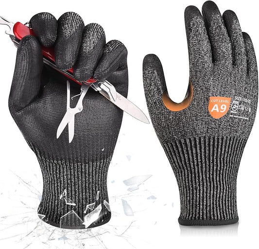 Donfri A9 Cut Resistant Work Gloves for Men - Steel + HPPE Hybrid Safety Gloves for Men, ANSI Cut Level 9 Protection Flexible for Metal Glass Wood Construction Fishing
