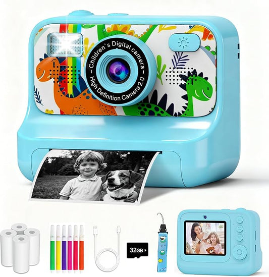 Kids Camera, Upgrade Kids Camera Instant Print, Front Rear Dual Selfie Digital CAM with 1080P Videos, Portable Travel Toy with Games and Music, Christmas Birthday Gift for Boys, Girls and Teens