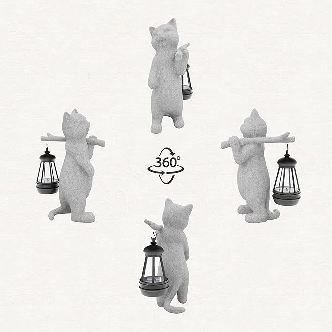 Solar Powered Garden Resin Statue Lights, 10 Inch Waterproof Outdoor Animal Cute Cat Figurine Lights, Suitable for Patios, Balconies, Lawns, Courtyards, Etc. (Walking01)