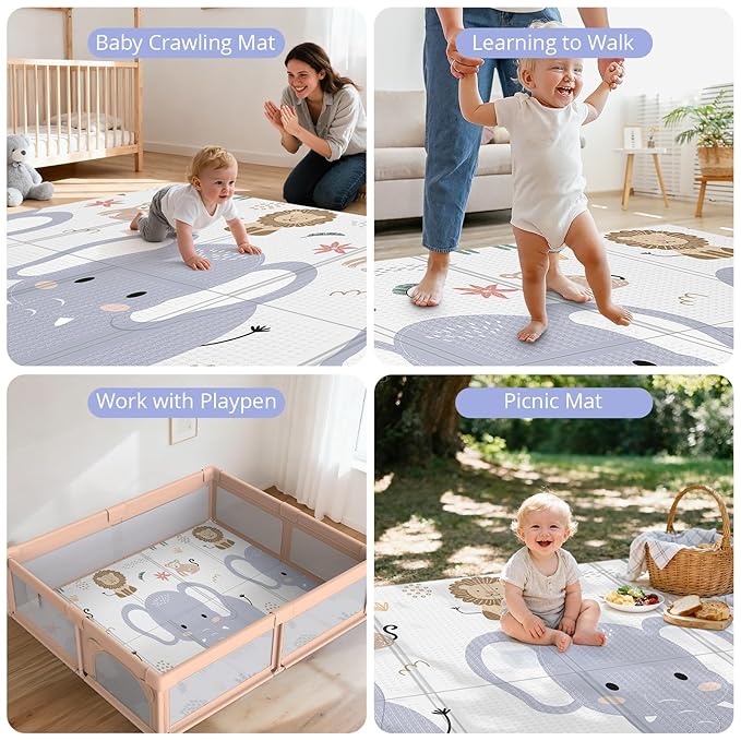 71x59 Foldable Foam Baby Play Mat for Floor, Babies Activity Tummy Time Playmat, Kids Non Toxic Foam Thick Play Mat for Baby, Foldable and Waterproof Playmats for Babies and Toddlers
