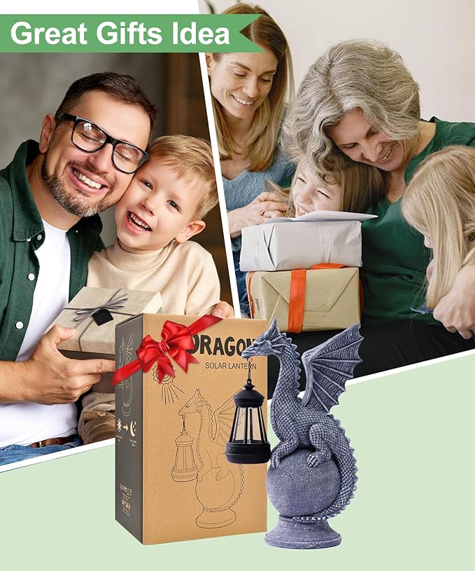 Dragon on Ball with Solar Lantern Statues: Garden Decor Outdoor Decorations Art Figurine for Patio Balcony Yard Lawn