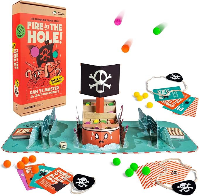 Fire in The Hole – Hilarious Pirate Game for Kids & Families | Ages 6+, 2–4 Players | Toss & Line-Up Cannonballs to Win | Easy to Learn, Quick to Play, Great Gift