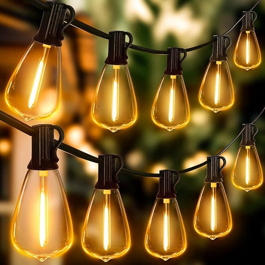 Ollny Outdoor String Lights 120FT with 60+2 Spare ST38 Vintage Bulbs, Shatterproof Connectable Patio Lights, 2200K Warm White Waterproof Outside Hanging Light for Yard Camping Gazebo Porch Balcony