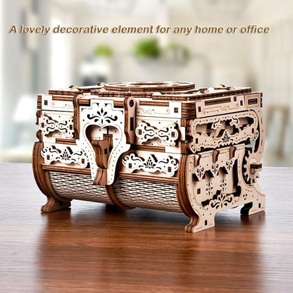 3D Wooden Puzzle Mechanical Treasure Box, Wood Creative Assembly Model Building Kits to Build for Adults and Teens, DIY Wooden Puzzle Hobbies Projects Gift for Women and Kids