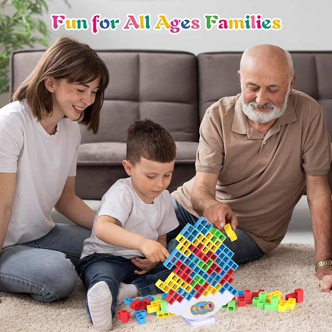 64Pcs Tetra Tower Game, Family Board for 2 Players Family Games, Building Blocks Stacking Balance Games Toys for Kids, Adults, Friends, Classroom, Family and Travel Party