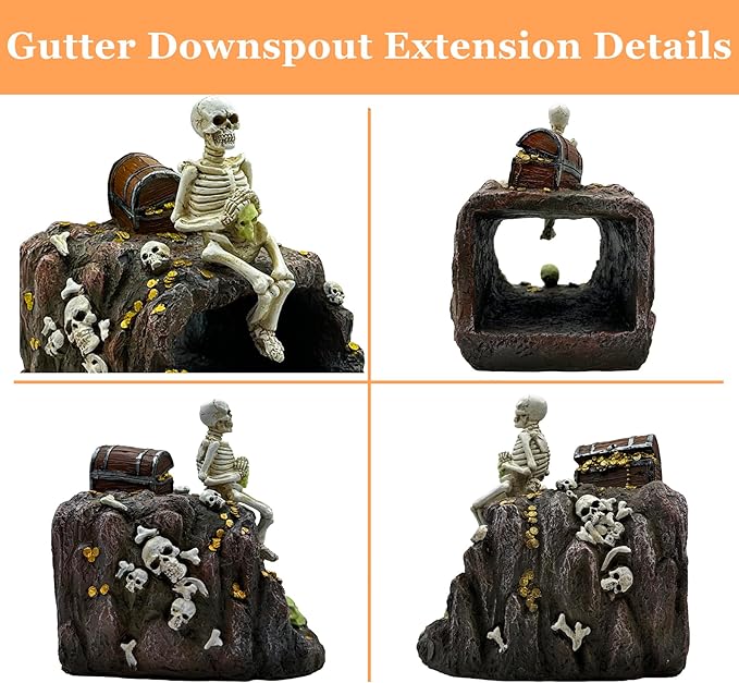 Luminous Skeleton Sculpture Gutter Downspout Extender,Garden Statue Ornament,Decor Downspout Diverter,Perfect Rain Diverter for 3"x4" Downspouts, Eco-Friendly Resin,Perfect Outdoor Decor Gift