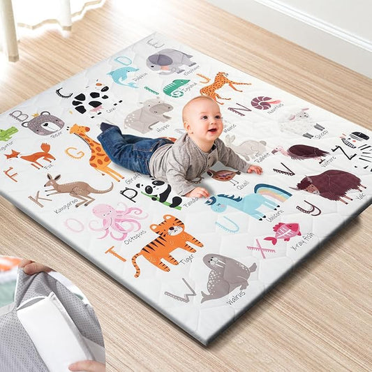 Premium Foam Baby Play Mat 47" x 47" – Removable & Machine Washable Cover, Extra Thick Padding Playpen Mat, Non-Slip Crawling Mat, Easy to Clean for Infants, Toddlers & Babies