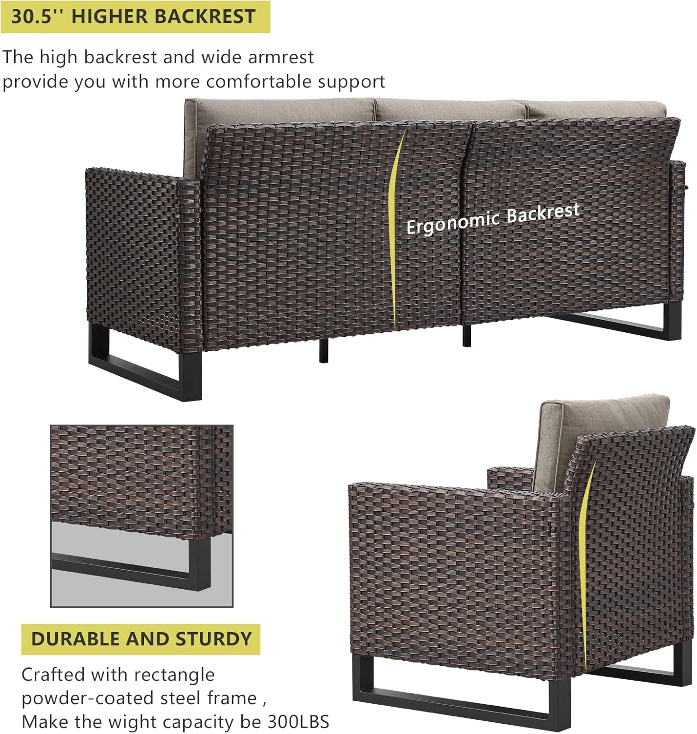 HUMMUH 6 Piece Patio Furniture Outdoor Sectional Sofa Set All-Weather Wicker Outdoor Chairs with End Table Ottomans for Patio,Porch,Garden,Backyard