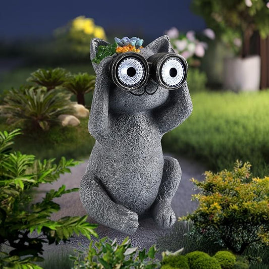 Outdoor Solar Garden Statues, Funny Garden Decor Statue - Resin Animal Statues Decor with Binoculars, Outdoor Solar Statues for Patio Decor, Unique Garden Gifts for Women.