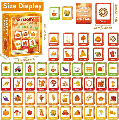 gisgfim 50 Pairs Fall Memory Matching Game Thanksgiving Happy Fall Concentration Memory Games for Kids Educational Ages 3-8 A Fun & Fast Autumn Theme Memory Matching Games