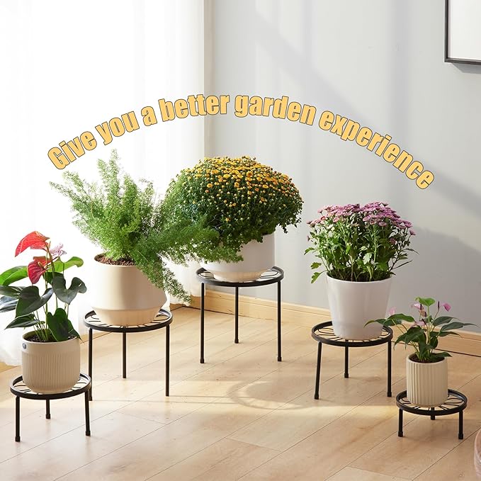 Plant Stand,5 Pack Heavy Duty Flower Pot Stands,Metal Decoration Racks,Round Plant Shelf for Planter Outdoor and indoor (Black)