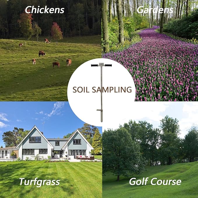 INTBUYING 40’’ Soil Sampler Probe Soil Test Probe with 9.8’’Sample Ejector and Foot Pedal T Rubber Handle Stainless Steel 2.7'' Dia for Soil Sampling Lawn Garden Farm