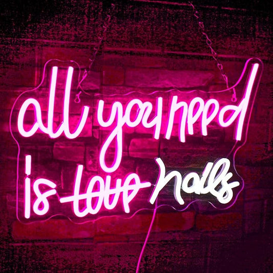 WLHOPE All You Need is Nails Neon Sign, Nail Neon Signs for Wall Decor, Pink Led Signs USB Connectivity Nails Light Up Signs for Bedroom Home Bar Girls Room Beauty Shop Nails Room, Gift for Girls