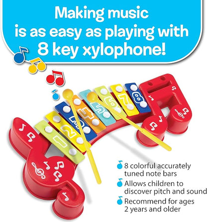 Small World Toys Xylophone for Kids: 8 Key Colorful Xylophones for Toddlers Age 2+, Kids Musical Instrument Montessori Toys, Xylophone Toy 8 Notes with 2 Sticks, Great Gift for Boys Girls
