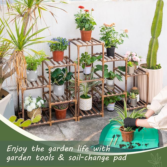 Uneedem Wood Plant Stand Indoor Outdoor Corner Plant Shelf Stand, 5 Tiered 10 Potted Flower Plant Stands for Indoor Plants Multiple, Plant Shelves Stands Rack for Living Room, Patio, Balcony