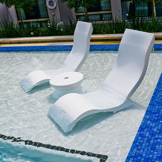 Ledge Lounger - Signature Chair - Inside Pool & Sun Shelf Lounge Chair - Designed for Shallow Shelves Up to 9” - Compatible with All Pool Types - Poolside & Sun Deck Tanning - Set of 2 - Sandstone