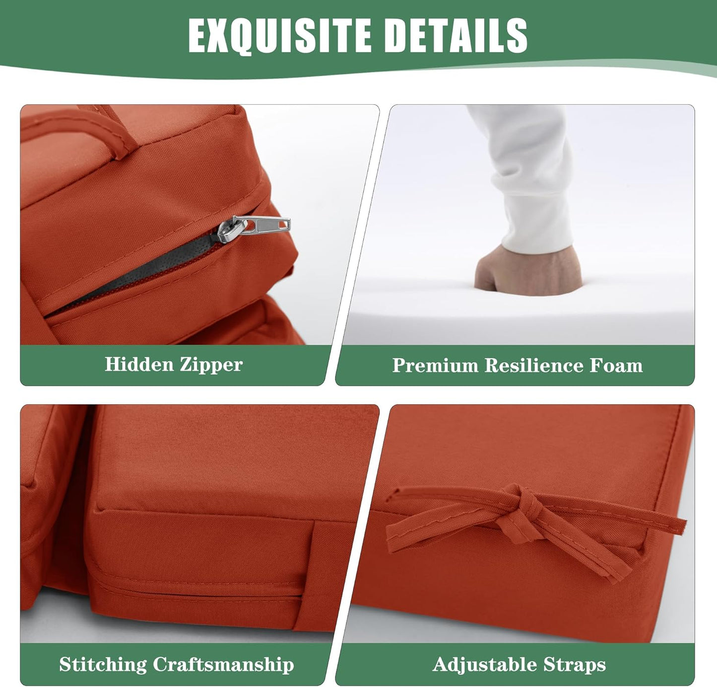 Chaise Lounge Cushions Outdoor Set of 2 - Waterproof and Fade Resistant Sun Lounger Replacement Cushions - Patio Lounger Pads with Removable Cover for Pool, Deck, 72 x 21 x 3 Inch, Rust