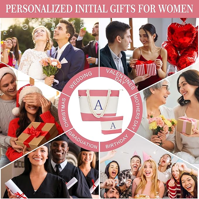 YOOLIFE Beach Bags for Women - Initial Tote Waterproof Bag with Makeup Bag, Mothers Day Gifts for Women Mom Friend Birthday