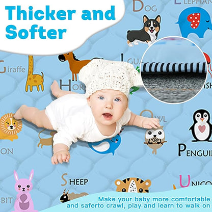 Baby Play Mat，Thick Soft 50" X 50" Playpen mat, Non-Slip and Machine Washable Baby Play Mats for Floor，Crawling Mat for Babies, Toddlers & Infants to Play and Learn (Blue Animal, 50" X 50")