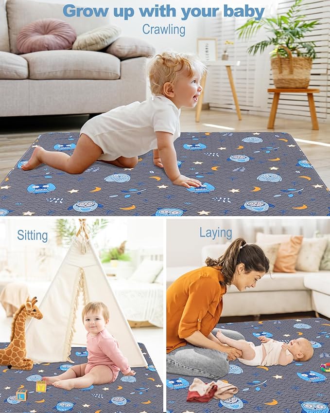 Machine Washable Baby Floor Play Mat 50x50”, Non Slip One-Piece Baby Crawling Mats for Tummy Time, Portable Playpen Mat Playmat for Babies Infants and Toddlers