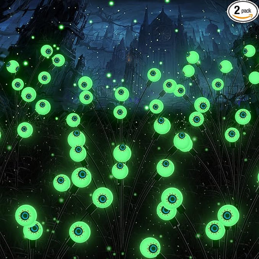 Halloween Decorations Outdoor Solar Scary Eyeball Lights, 2-Pack 16 LED Halloween Decor Solar Garden Lights, Waterproof Halloween Night Light Spooky Pathway Lights for Yard Patio Lawn Party