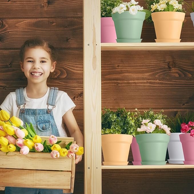 Mumufy 54 Pack 4 Inch Plant Pots Bulk Small Planter with Drainage Hole and Saucer Small Plastic Pots for Flowers Succulent Cactus and All House Indoor(Colorful)