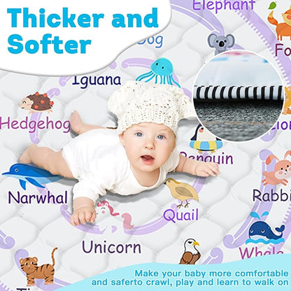 Baby Play Mat，Thick Soft 50" X 50" Playpen mat, Non-Slip and Machine Washable Baby Play Mats for Floor，Crawling Mat for Babies, Toddlers & Infants to Play and Learn (Purple Animal, 50" X 50")