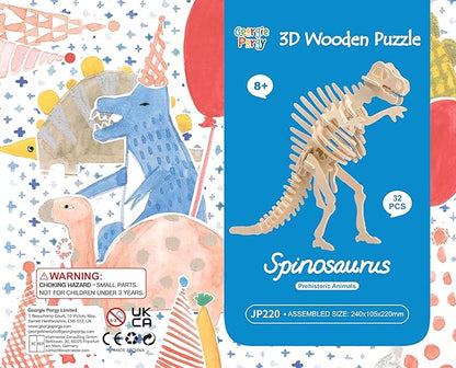 Georgie Porgy 3D Wooden Puzzles DIY Models Kits for Kids Dinosaur Airplane Woodcraft Construction Toys Pack of 6 (T-Rex Triceratops Spinosaurus Parasaurolophus Apatosaurus Stegosaurus)