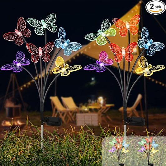 Solar Butterfly Lights Outdoor, 2 Pack with 12 Swaying Garden Lights, Waterproof, Changing Color for Yard Pathway Decor