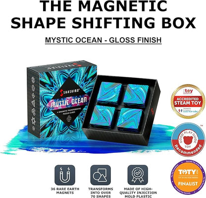 Shashibo Shape Shifting Box - Award-Winning, Patented Fidget Cube w/ 36 Rare Earth Magnets - Transforms Into Over 70 Shapes, Gift Box, Download Fun in Motion Toys Mobile App (Mystic Ocean, 4 Pack)