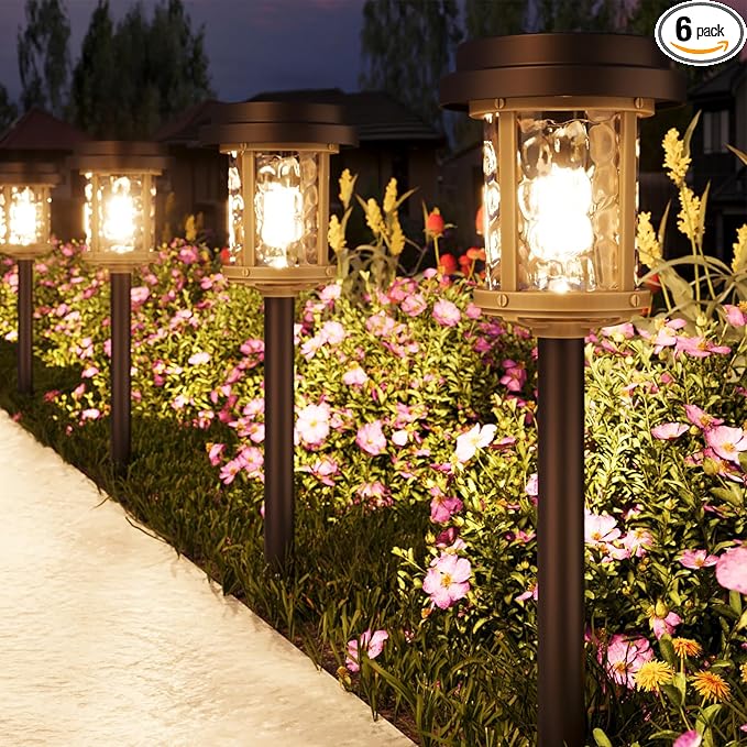 XMCOSY+ Solar Lights Outdoor, 6 Pack Pathway Lights Solar Powered, 20 LM LED Glass Outside Light, Waterproof Lighting for Garden Yard Landscape Driveway Walkway (Warm White)
