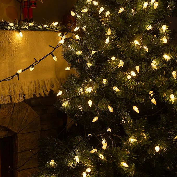 Dazzle Bright C6 Christmas String Lights, 200 LED 66 FT Waterproof Connectable String Lights with Timer, 8 Modes Christmas Lights for Indoor Outdoor Home Garden Yard Xmas Tree Decoration (Warm White)