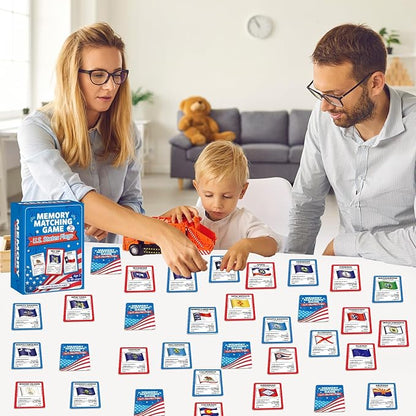 gisgfim 50 Pairs Memory Matching Game Flags of U.S. States Concentration Memory Card Educational Cards Games Geography Learn States Capitals Game Gift for Kid Adults Learning Activities Matching Games