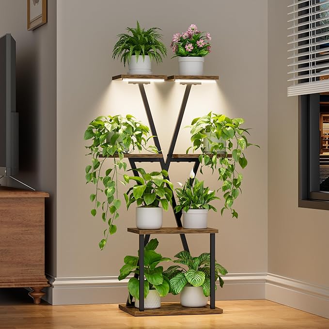 Plant Stand Indoor with Grow Lights - Corner Plant Shelf, 39" Corner Shelf for Indoor Plants Multiple, 4 Tiered Metal Holder for Living Room, Patio, Hallway, Black