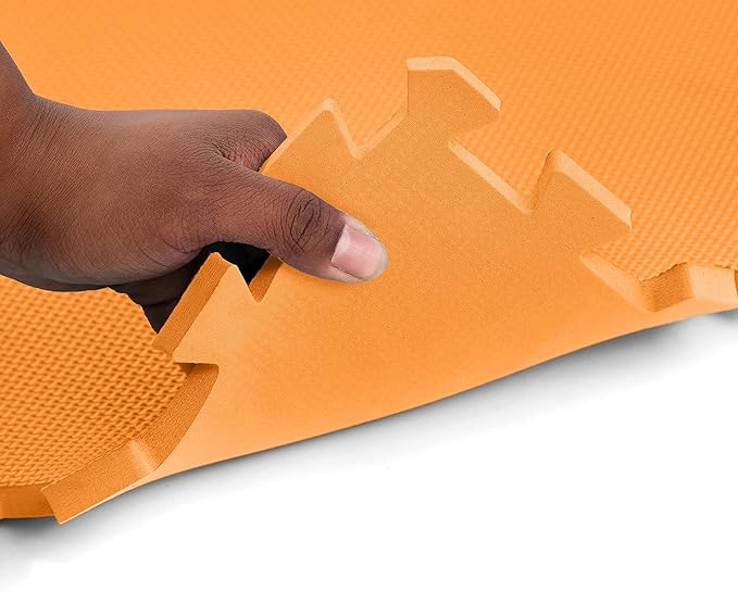 FlooringInc's 1/2" Soft Non-Toxic Baby Play Mat, Toddler Playmat, Colorful Puzzle PlayMat, Floor Mats for Kids & Babies, EVA Foam Interlocking Tiles for Nursery & Playroom | Orange, 4 Tiles, 16 Sq/Ft