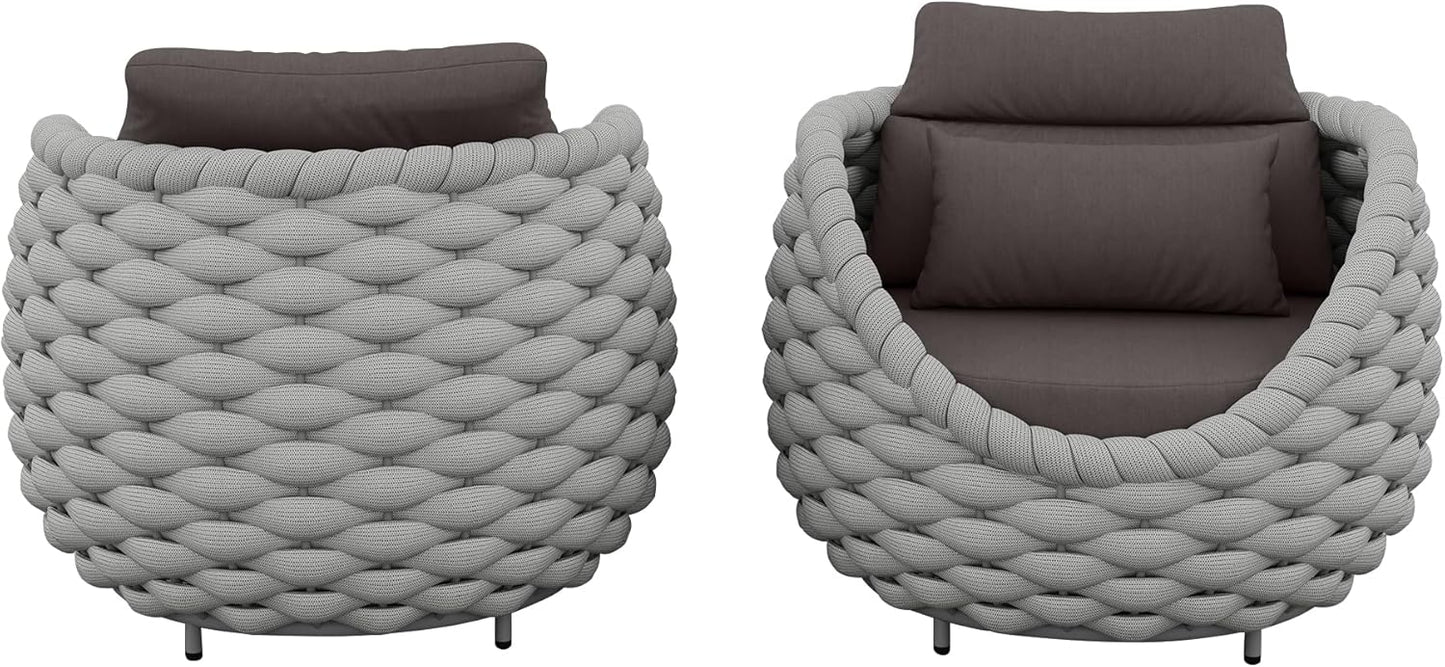 TWT 2 Pieces Patio Furniture Aluminum Armchair, All-Weather Outdoor Single Sofa, Metal Outdoor Chair with Dark Grey Cushions