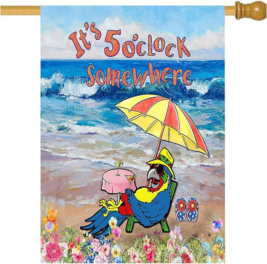 It'S 5 O'Clock Somewhere Garden Flag 28x40 Inch Outdoor Decoration Banner Spring Summer Tropical Beach House Flags Yard Farmhouse Garden Deco Indoor Sign, Colour 1-1