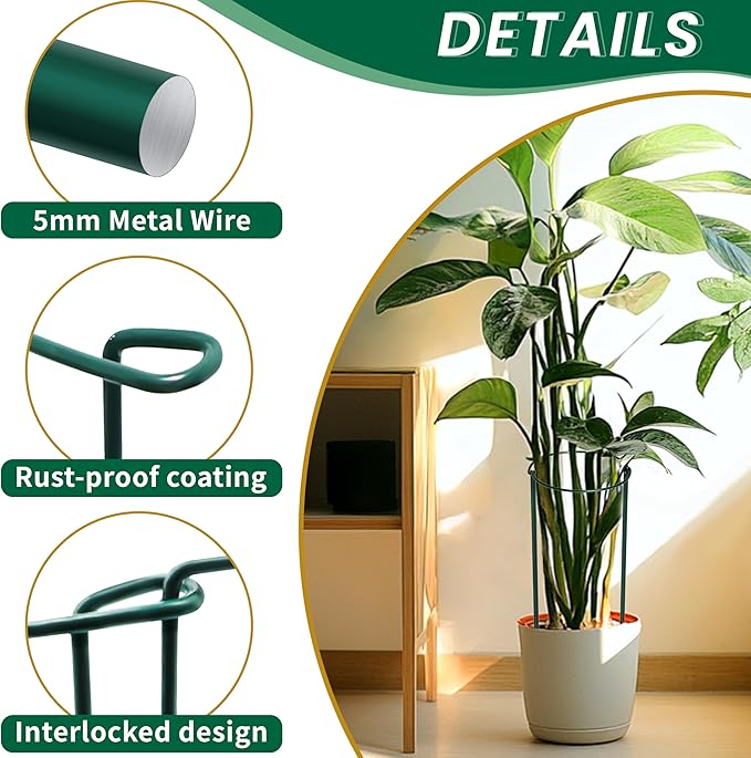 TCBWFY 14" Dx32 H Plant Supports Stakes for Large Heavy Plants,6 Pack Peony Supports,Heavy Duty 5mm Wire Peony Cages,Interlock Garden Supports Ring Border Support,Plant Support Cage for Rose Flower