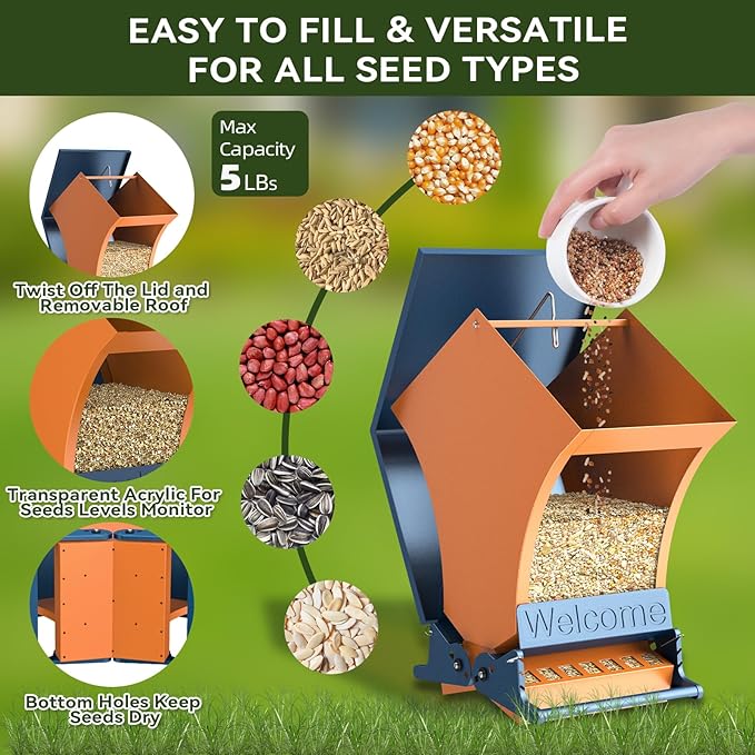 Wildpark Squirrel Proof Bird Feeders for Outdoors, 5LB Metal Hanging Feeders, Large Wild Feeders for Cardinals, Chickadees, Durable Backyard Feeders-One in Orange