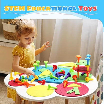 Ggiibro Peg Board Set STEM Toys for Toddlers Ages 3-6 | Montessori Sensory Stacking & Lacing Kit with Thick/Thin Foam Boards & Strings | Preschool Learning Toys for Fine Motor Skills Development