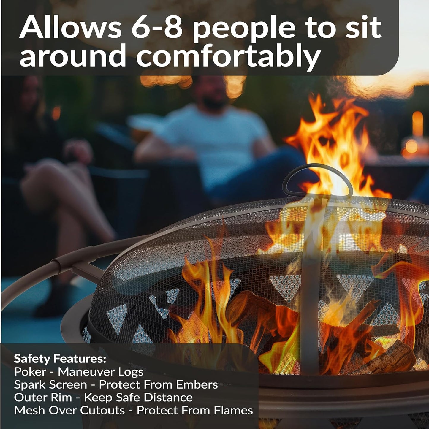 Sunnydaze Crossweave Outdoor Fire Pit - Wood-Burning Fire Pit for Outside with Spark Screen, Poker and Round Cover - 30-Inch - Black